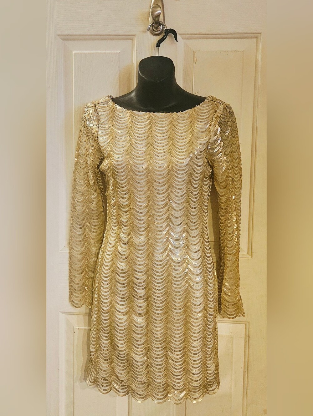 Charlotte Russe Gold Sequin Long Sleeve Dress